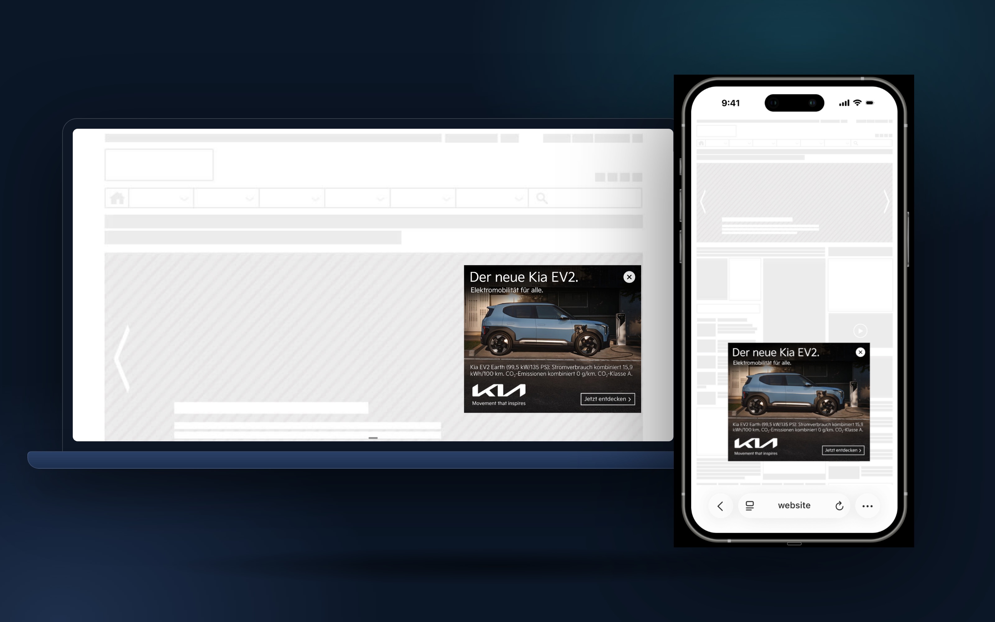 Kia EV2 campaign: Multiscreen Floating Ad on desktop and mobile