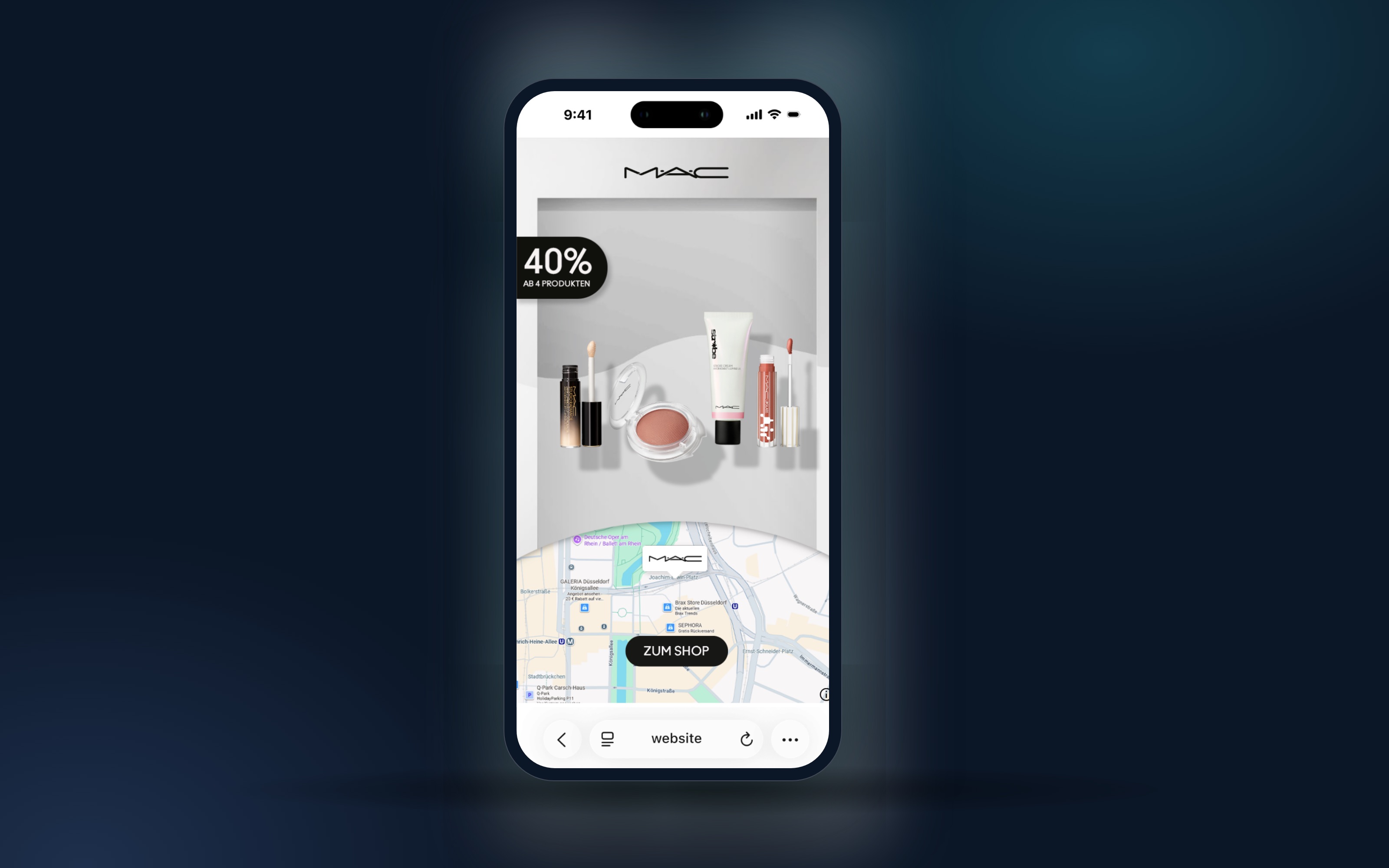 M·A·C 3D interstitial with drive-to-store module on a smartphone