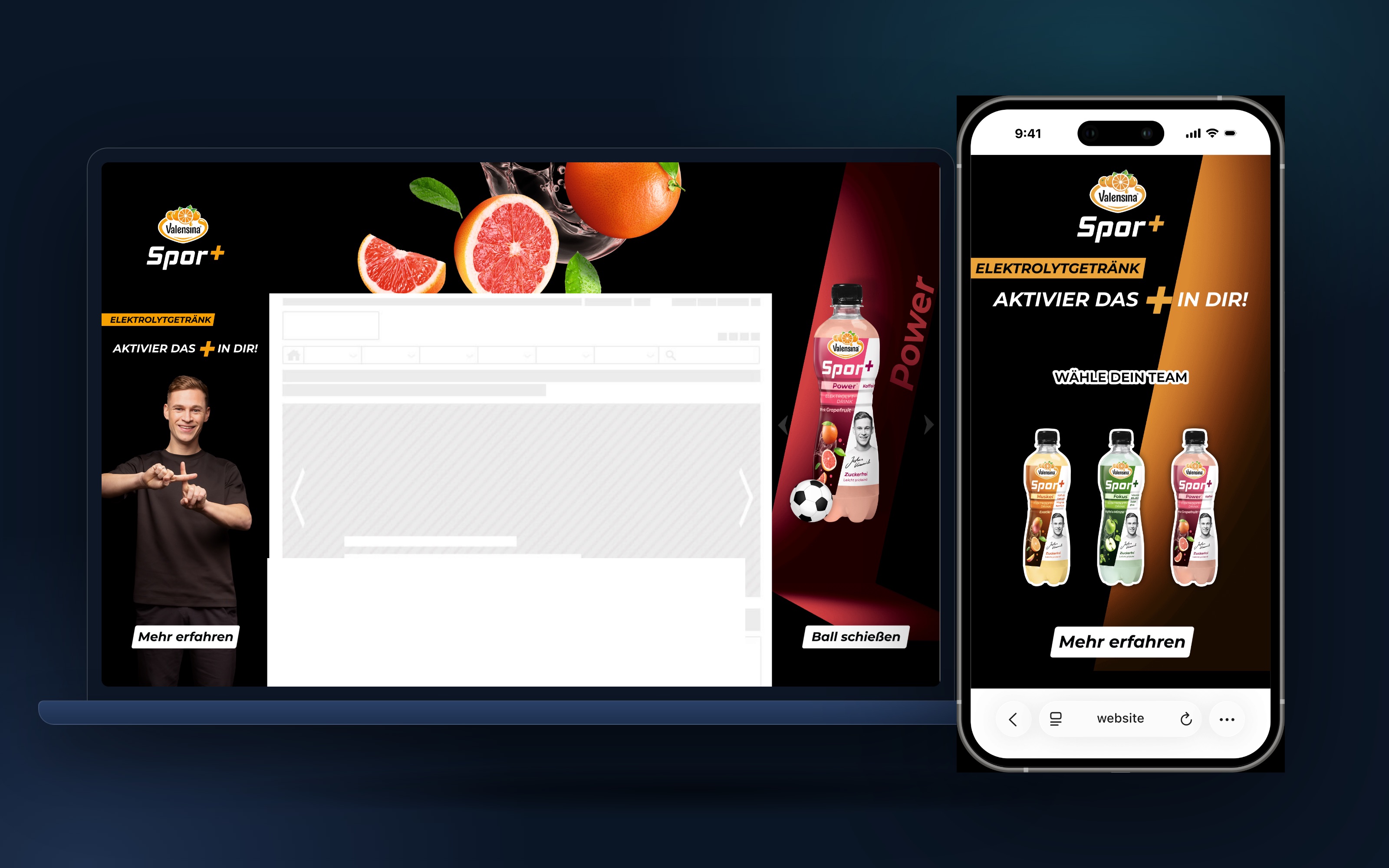 Valensina Spor+ campaign: desktop skin and interactive mobile ad